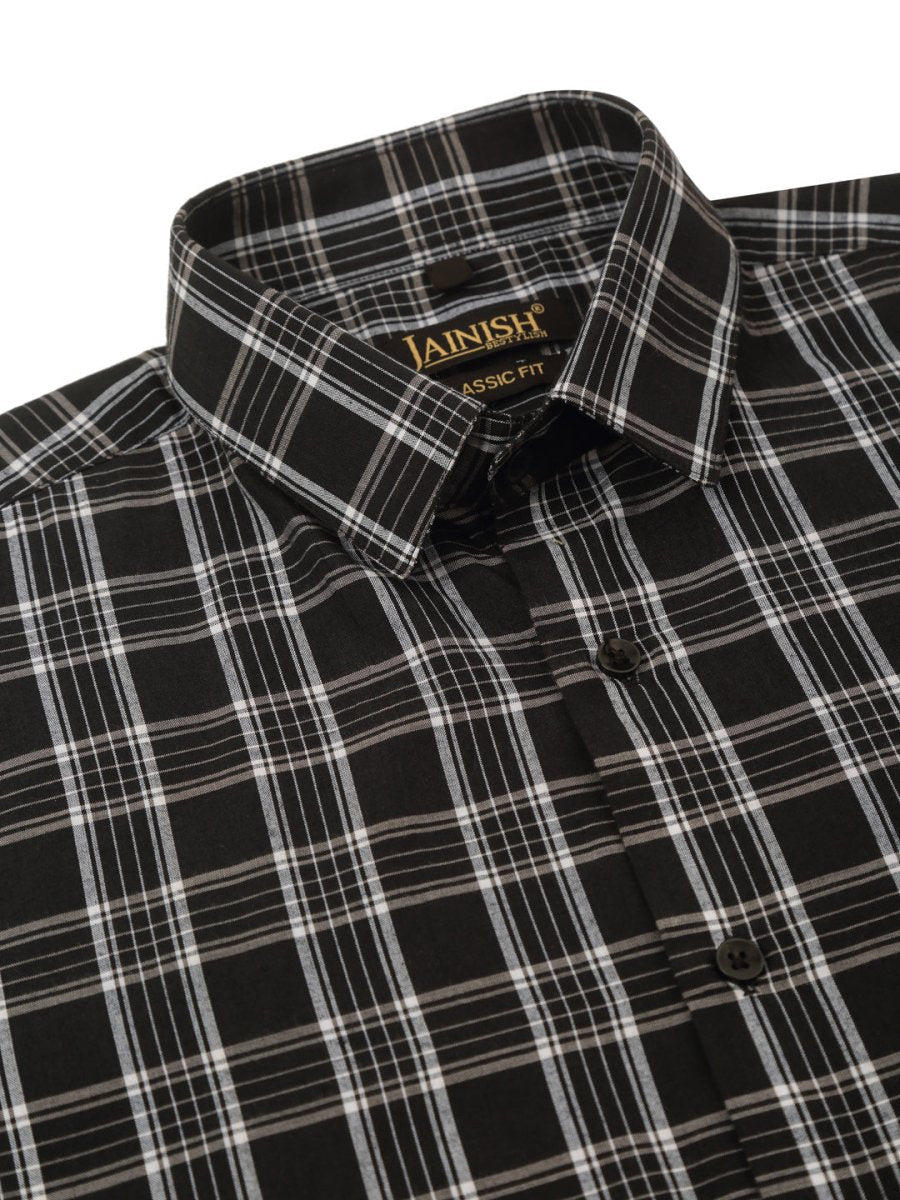 Indian Needle Men's Cotton Checked Half Sleeve Formal Shirts - SF_808Black_S