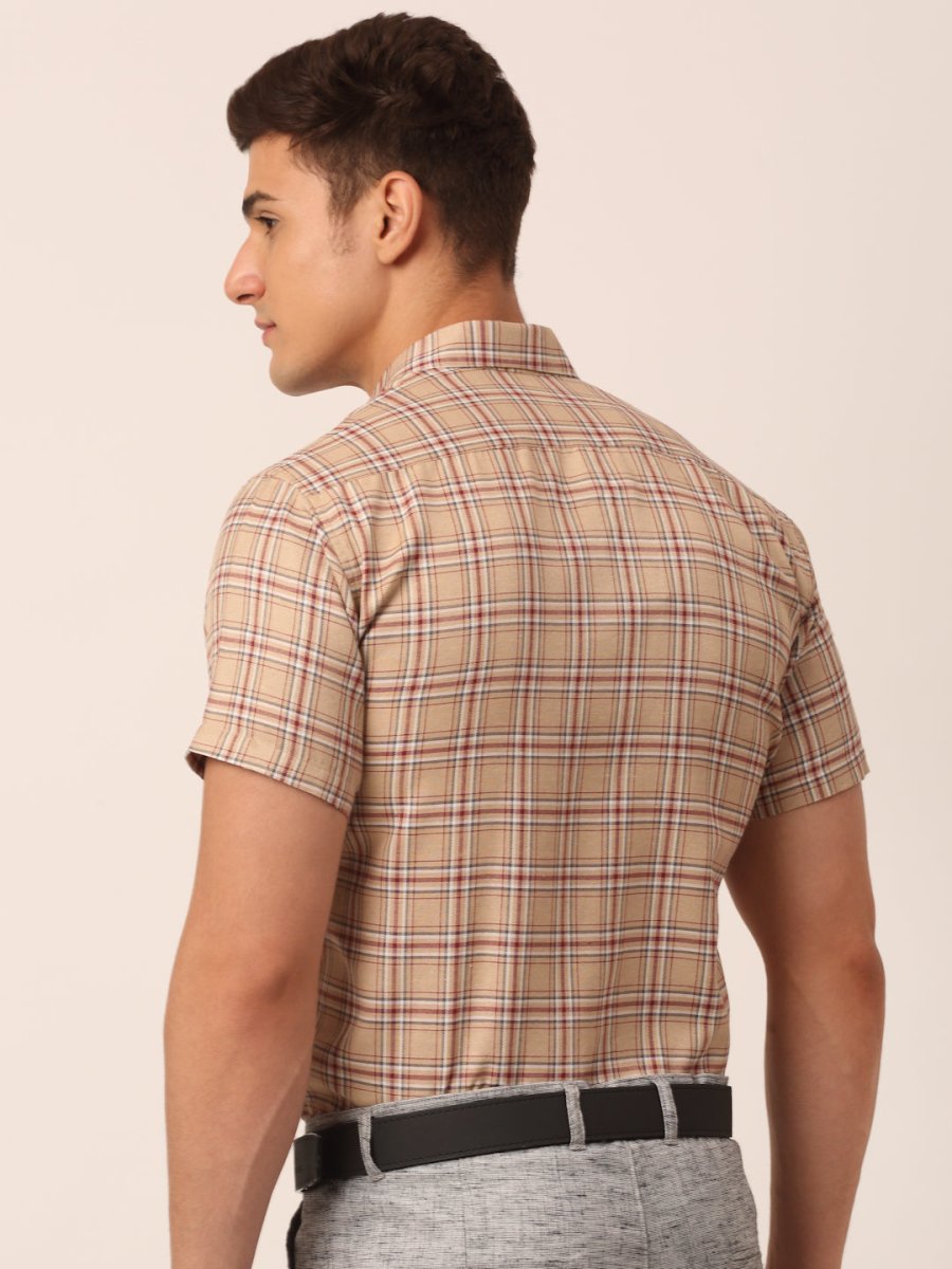 Indian Needle Men's Cotton Checked Half Sleeve Formal Shirts - SF_815Brown_S