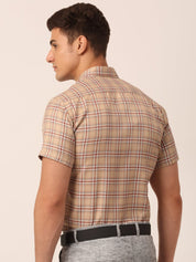 Indian Needle Men's Cotton Checked Half Sleeve Formal Shirts - SF_815Brown_S