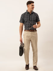 Indian Needle Men's Cotton Checked Half Sleeve Formal Shirts - SF_808Black_S