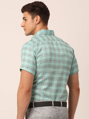 Indian Needle Men's Cotton Checked Half Sleeve Formal Shirts - SF_815Green_S