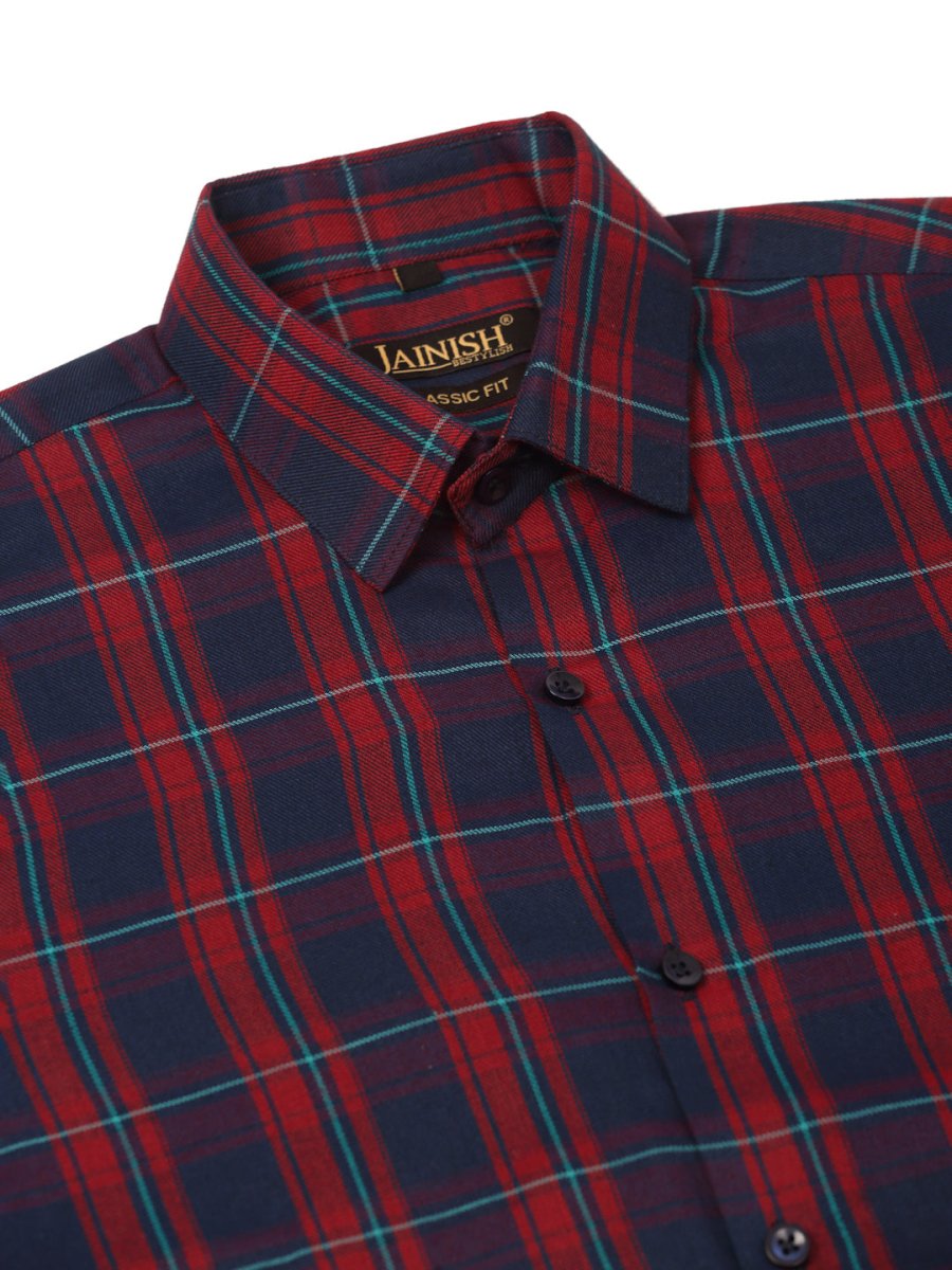 Indian Needle Men's Cotton Checked Half Sleeve Formal Shirts - SF_818Red-Blue_S