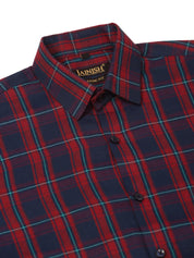 Indian Needle Men's Cotton Checked Half Sleeve Formal Shirts - SF_818Red-Blue_S