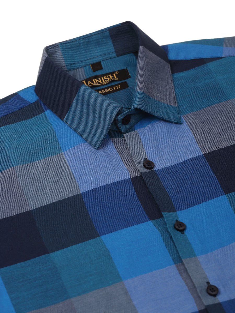 Indian Needle Men's Cotton Checked Half Sleeve Formal Shirts - SF_817Blue_S