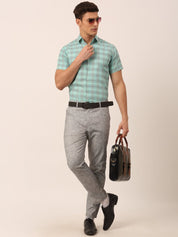 Indian Needle Men's Cotton Checked Half Sleeve Formal Shirts - SF_815Green_S