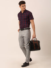 Indian Needle Men's Cotton Checked Half Sleeve Formal Shirts - SF_818Red-Blue_S