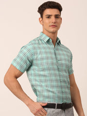 Indian Needle Men's Cotton Checked Half Sleeve Formal Shirts - SF_815Green_S