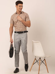 Indian Needle Men's Cotton Checked Half Sleeve Formal Shirts - SF_815Brown_S