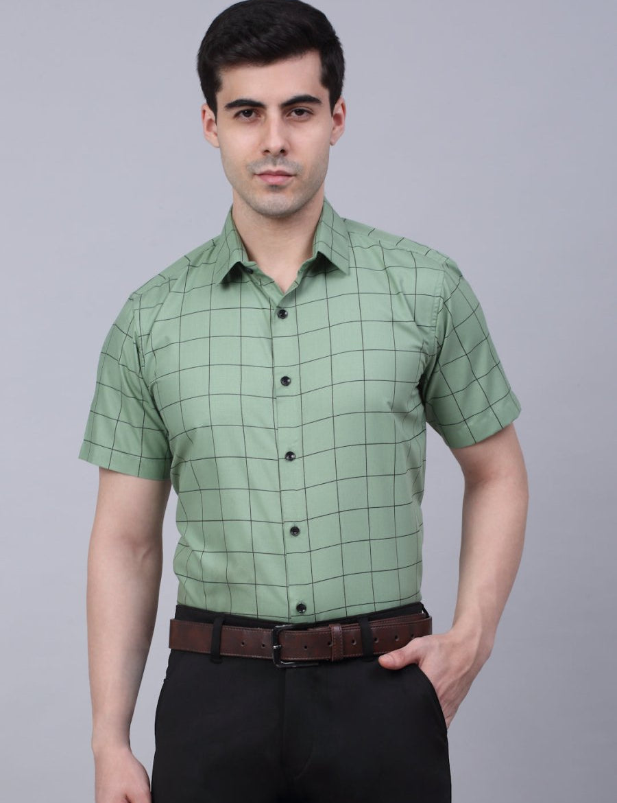 Indian Needle Men's Cotton Half Sleeve Checked Formal Shirts - SF_840Pista_S