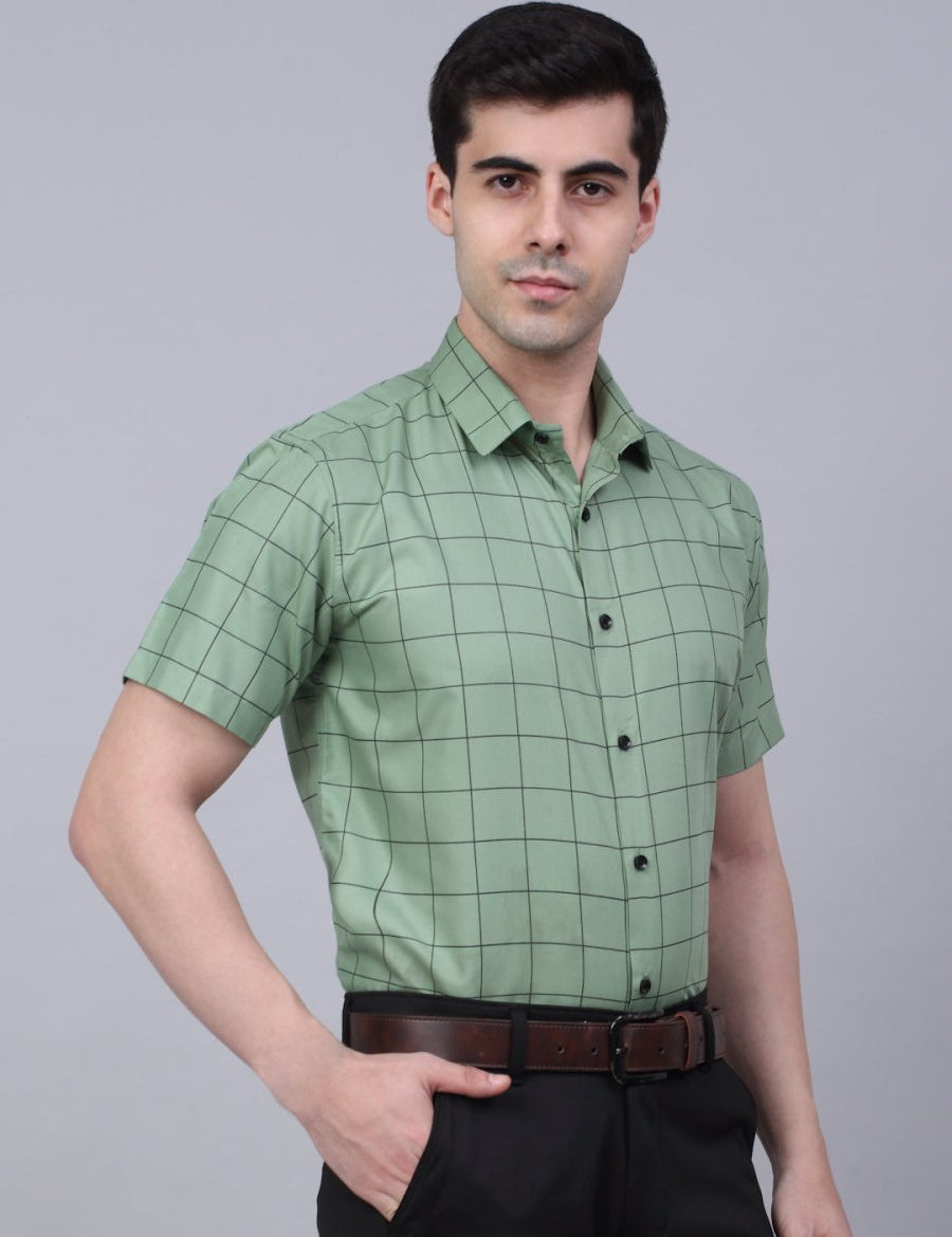 Indian Needle Men's Cotton Half Sleeve Checked Formal Shirts - SF_840Pista_S