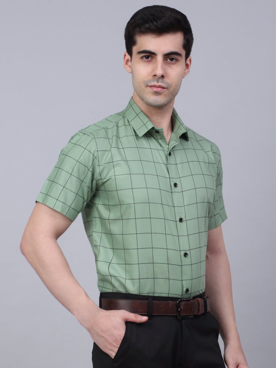Indian Needle Men's Cotton Half Sleeve Checked Formal Shirts - SF_840Pista_S