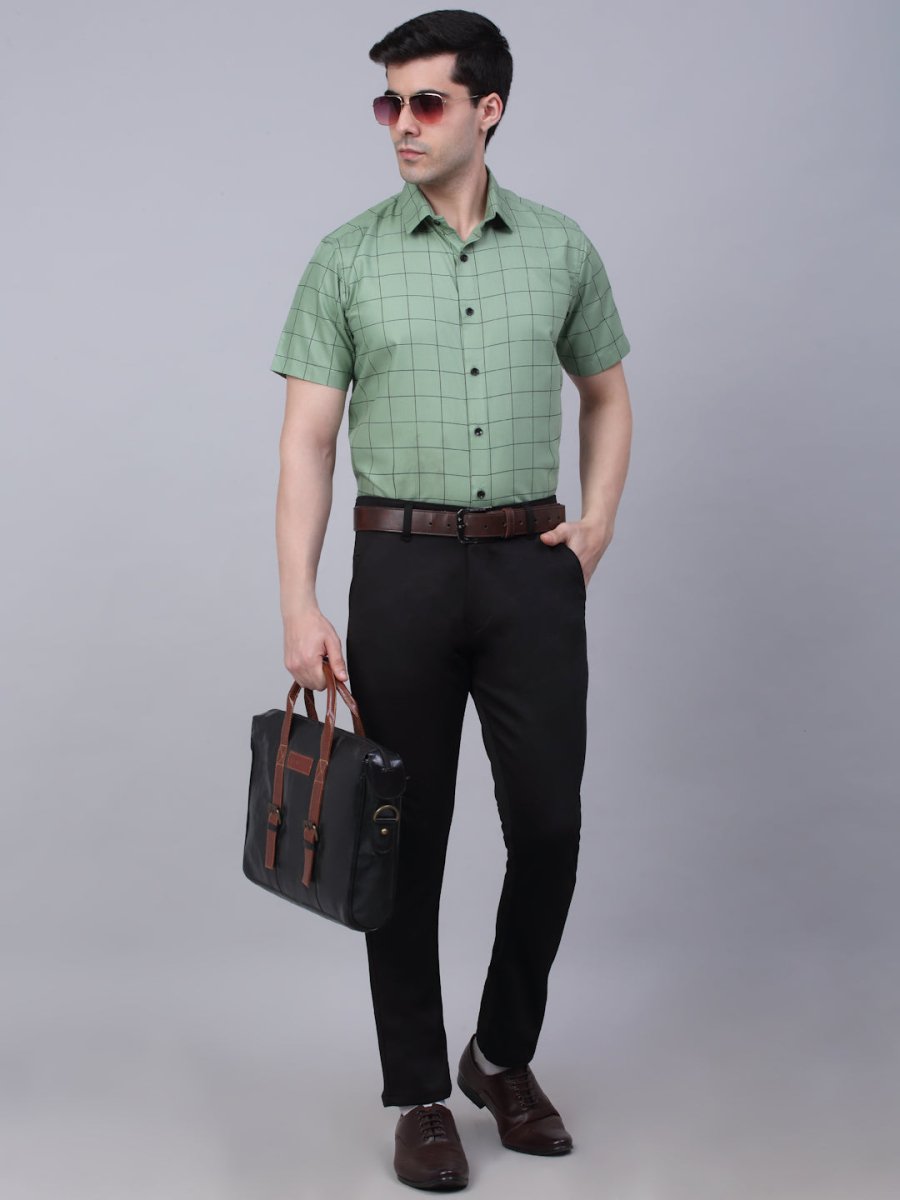 Indian Needle Men's Cotton Half Sleeve Checked Formal Shirts - SF_840Pista_S