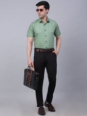 Indian Needle Men's Cotton Half Sleeve Checked Formal Shirts - SF_840Pista_S