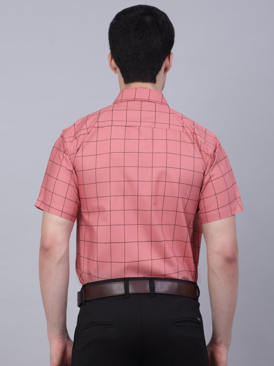 Indian Needle Men's Cotton Half Sleeve Checked Formal Shirts - SF_840Peach_S