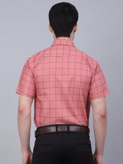 Indian Needle Men's Cotton Half Sleeve Checked Formal Shirts - SF_840Peach_S