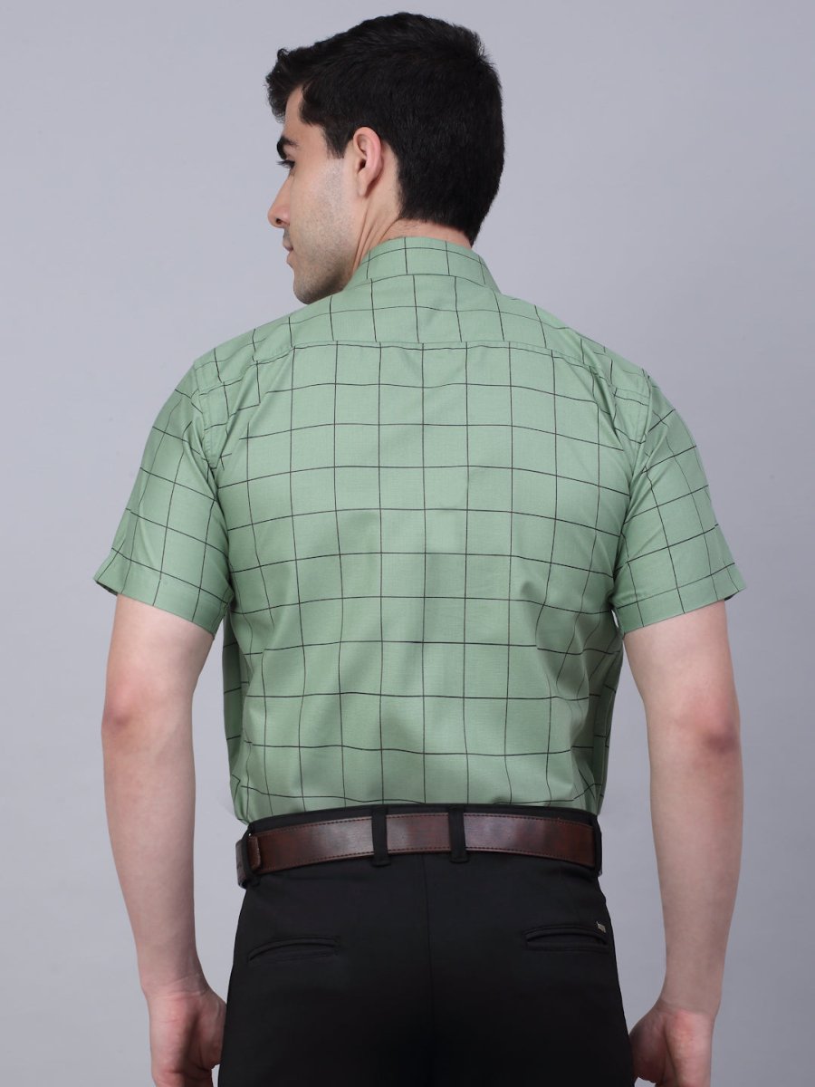 Indian Needle Men's Cotton Half Sleeve Checked Formal Shirts - SF_840Pista_S