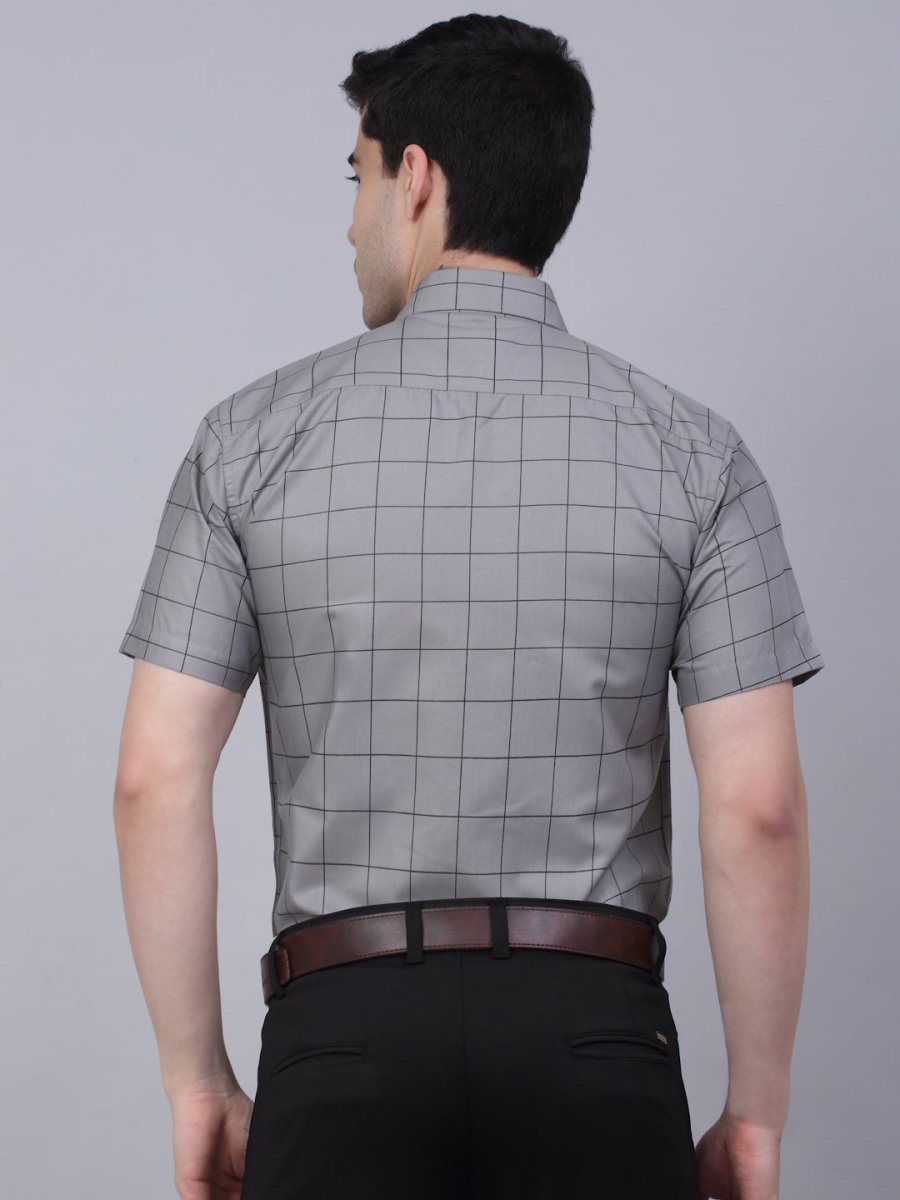Indian Needle Men's Cotton Half Sleeve Checked Formal Shirts - SF_840Grey_S