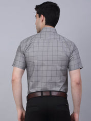 Indian Needle Men's Cotton Half Sleeve Checked Formal Shirts - SF_840Grey_S