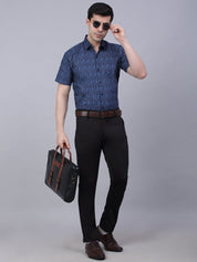 Indian Needle Men's Cotton Half Sleeve Printed Formal Shirts - SF_842Navy_S