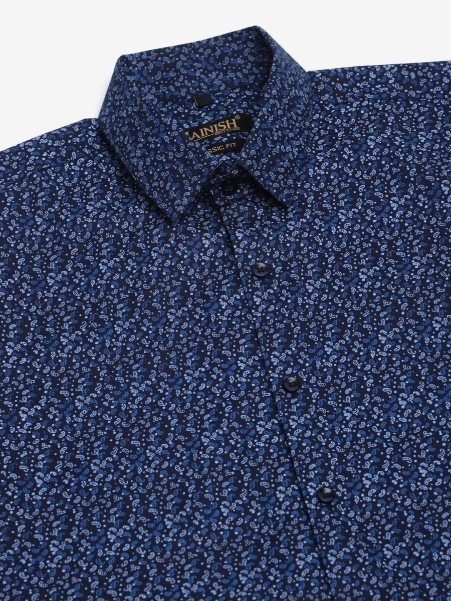 Indian Needle Men's Cotton Half Sleeve Printed Formal Shirts - SF_842Navy_S