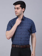 Indian Needle Men's Cotton Half Sleeve Printed Formal Shirts - SF_842Navy_S