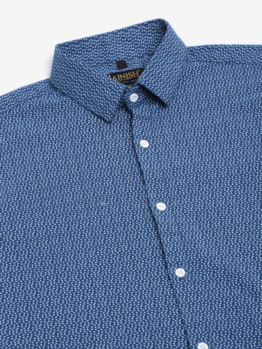 Indian Needle Men's Cotton Half Sleeve Printed Formal Shirts - SF_842Blue_S