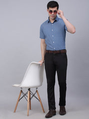 Indian Needle Men's Cotton Half Sleeve Printed Formal Shirts - SF_842Blue_S