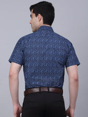 Indian Needle Men's Cotton Half Sleeve Printed Formal Shirts - SF_842Navy_S