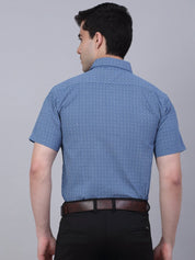 Indian Needle Men's Cotton Half Sleeve Printed Formal Shirts - SF_842Blue_S