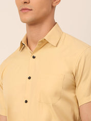 Indian Needle Men's Cotton Half Sleeves Solid Formal Shirts - SF_754Beige_S