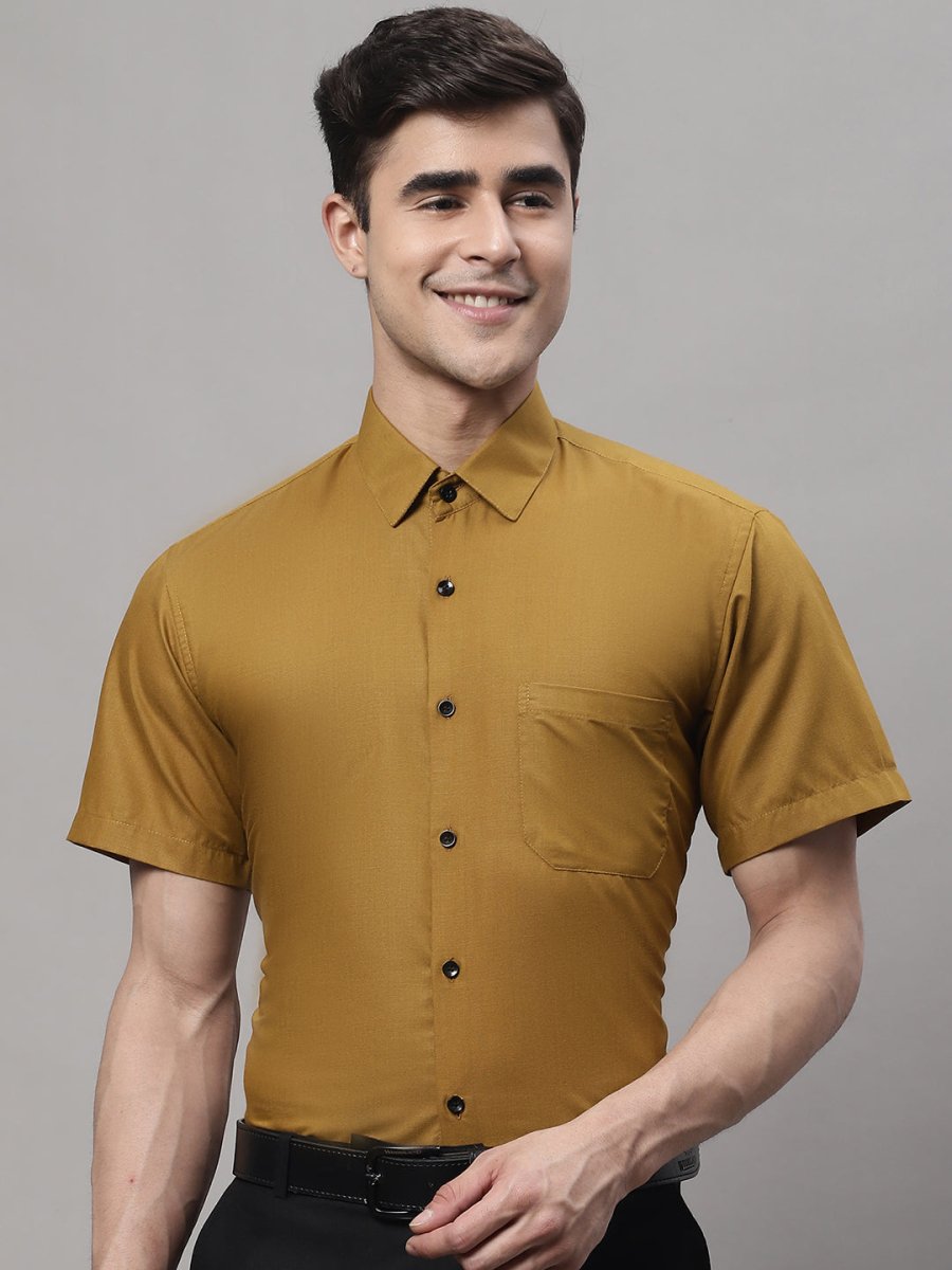 Indian Needle Men's Cotton Half Sleeves Solid Formal Shirts - SF_754Mustard_S