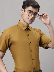 Indian Needle Men's Cotton Half Sleeves Solid Formal Shirts - SF_754Mustard_S