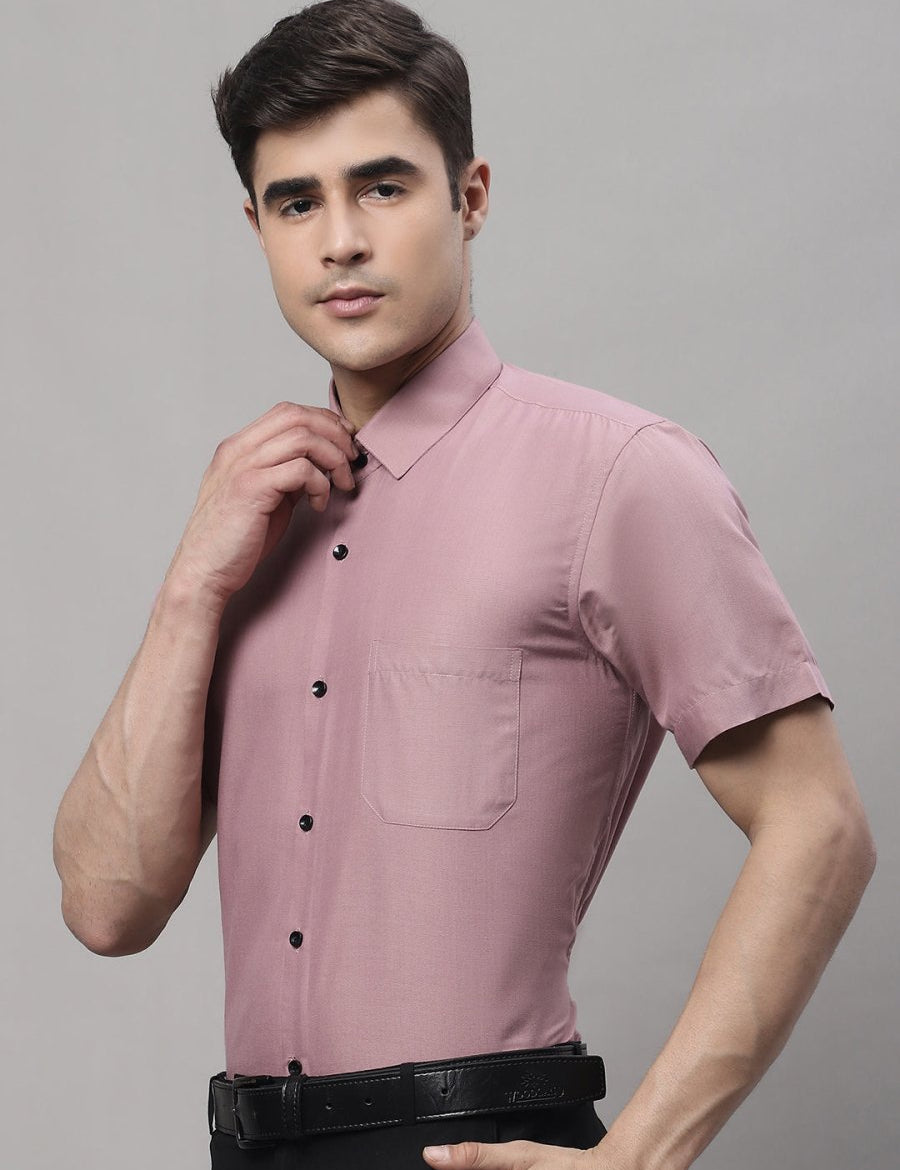 Indian Needle Men's Cotton Half Sleeves Solid Formal Shirts - SF_754Magenta_S