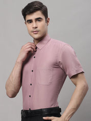 Indian Needle Men's Cotton Half Sleeves Solid Formal Shirts - SF_754Magenta_S
