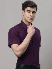 Indian Needle Men's Cotton Half Sleeves Solid Formal Shirts - SF_754Wine_S