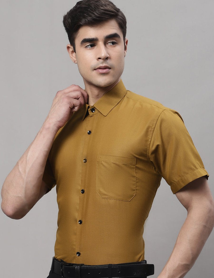 Indian Needle Men's Cotton Half Sleeves Solid Formal Shirts - SF_754Mustard_S