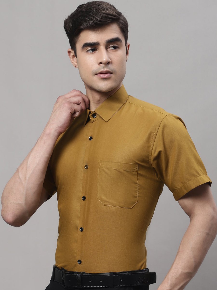 Indian Needle Men's Cotton Half Sleeves Solid Formal Shirts - SF_754Mustard_S