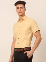 Indian Needle Men's Cotton Half Sleeves Solid Formal Shirts - SF_754Beige_S