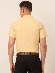 Indian Needle Men's Cotton Half Sleeves Solid Formal Shirts - SF_754Beige_S
