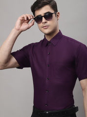 Indian Needle Men's Cotton Half Sleeves Solid Formal Shirts - SF_754Wine_S