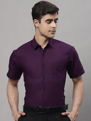 Indian Needle Men's Cotton Half Sleeves Solid Formal Shirts - SF_754Wine_S