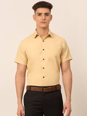 Indian Needle Men's Cotton Half Sleeves Solid Formal Shirts - SF_754Beige_S