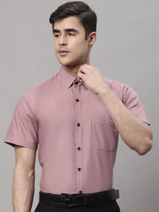 Indian Needle Men's Cotton Half Sleeves Solid Formal Shirts - SF_754Magenta_S