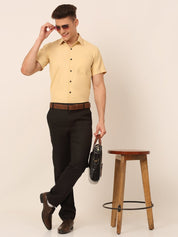 Indian Needle Men's Cotton Half Sleeves Solid Formal Shirts - SF_754Beige_S