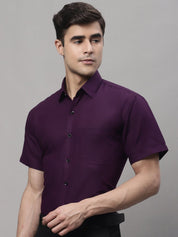 Indian Needle Men's Cotton Half Sleeves Solid Formal Shirts - SF_754Wine_S