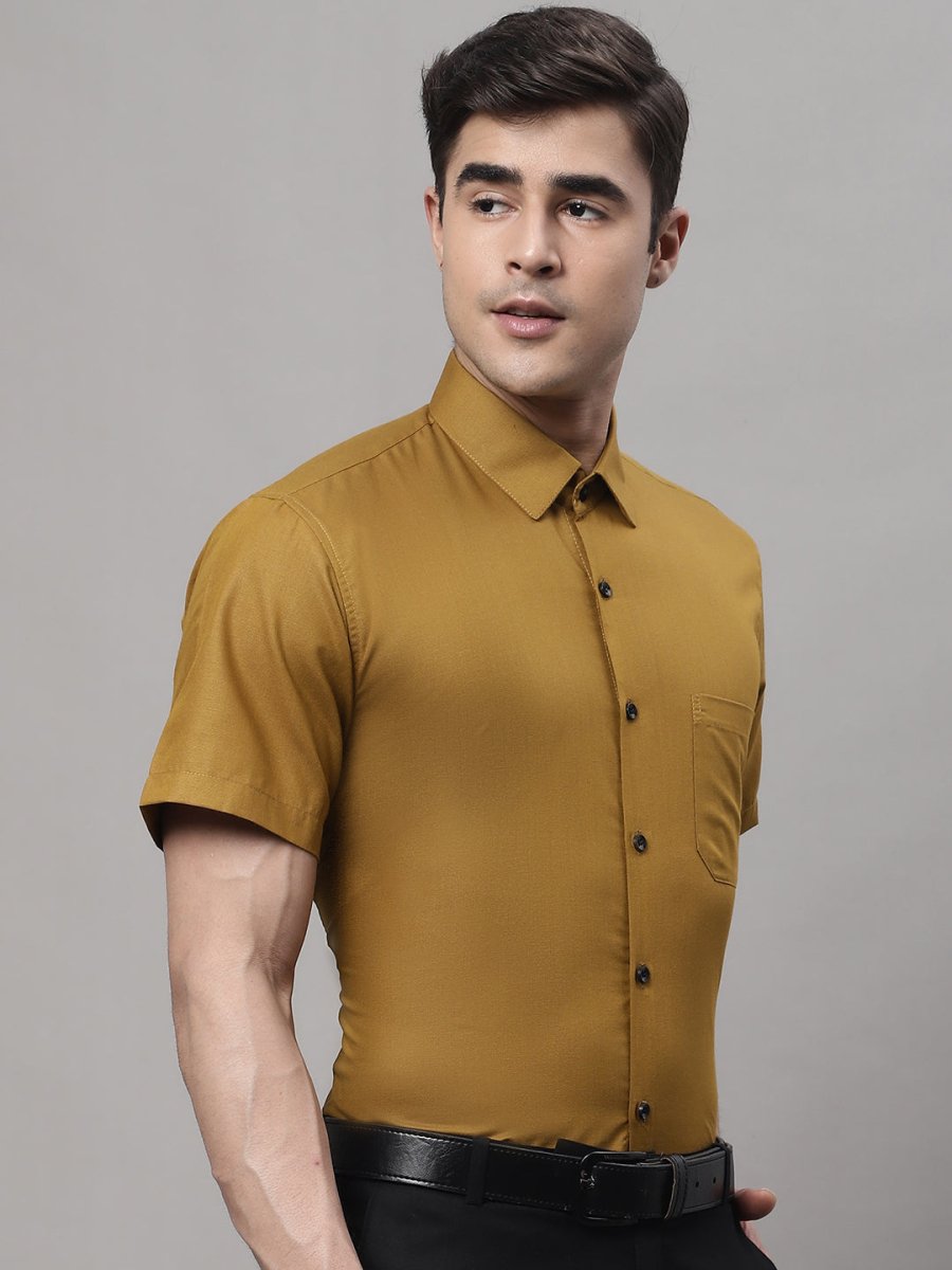 Indian Needle Men's Cotton Half Sleeves Solid Formal Shirts - SF_754Mustard_S