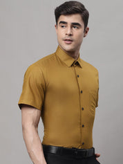 Indian Needle Men's Cotton Half Sleeves Solid Formal Shirts - SF_754Mustard_S