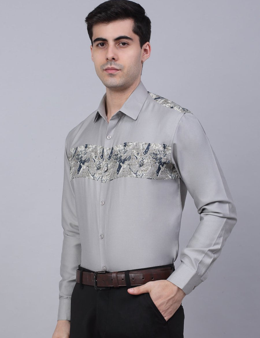 Indian Needle Men's Cotton Lycra Printed Formal Shirts - SF_843Steel-Grey_S