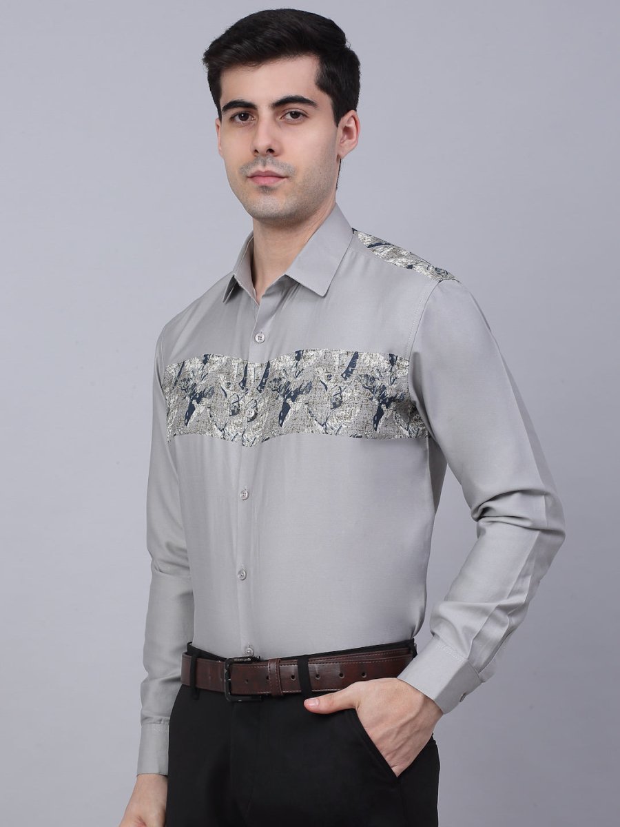 Indian Needle Men's Cotton Lycra Printed Formal Shirts - SF_843Steel-Grey_S