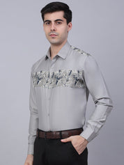 Indian Needle Men's Cotton Lycra Printed Formal Shirts - SF_843Steel-Grey_S